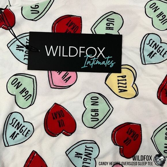 WILDFOX SLEEP CANDY HEARTS PRINT OVERSIZED SLEEP T-SHIRT IN WHITE NIGHTSHIRT NEW - Picture 5 of 15
